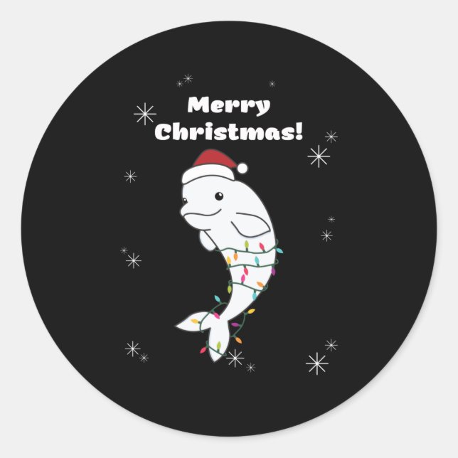 Beluga Whale Merry Christmas Winter Animals Whales Classic Round Sticker (Front)