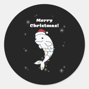 Beluga Whale Merry Christmas Winter Animals Whales Classic Round Sticker