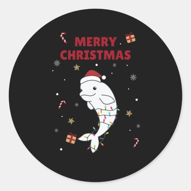 Beluga Whale Merry Christmas Winter Animals Whales Classic Round Sticker (Front)