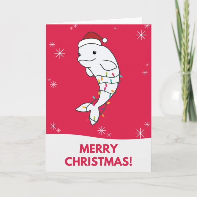 Beluga Whale Merry Christmas Winter Animals Whales Holiday Card (Front)