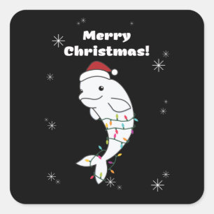 Beluga Whale Merry Christmas Winter Animals Whales Square Sticker