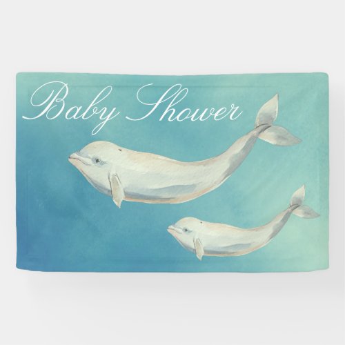 Beluga Whale Mom and Calf Baby Shower Banner