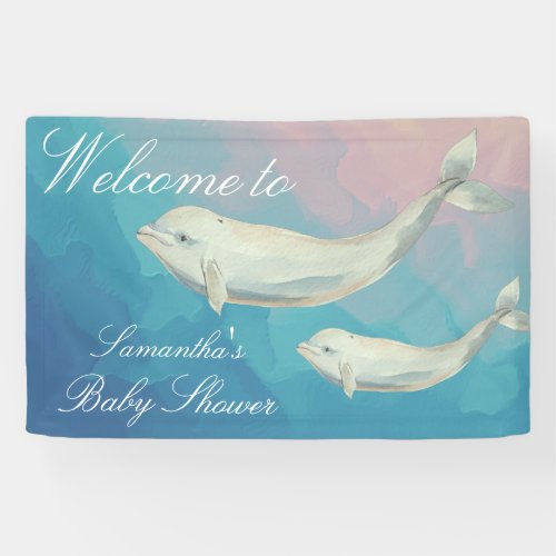 Beluga Whale Mom and Calf Baby Shower Banner