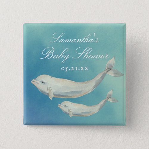 Beluga Whale Mom and Calf Baby Shower Button