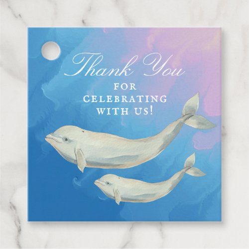 Beluga Whale Mom and Calf Baby Shower Favor Tags