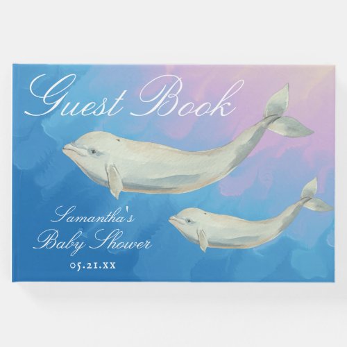 Beluga Whale Mom and Calf Baby Shower Guest Book
