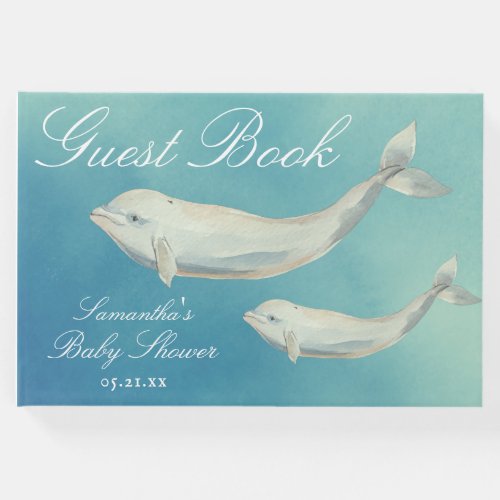 Beluga Whale Mom and Calf Baby Shower Guest Book