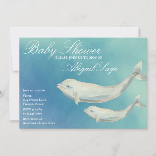 Beluga Whale Mom and Calf Baby Shower Invitation