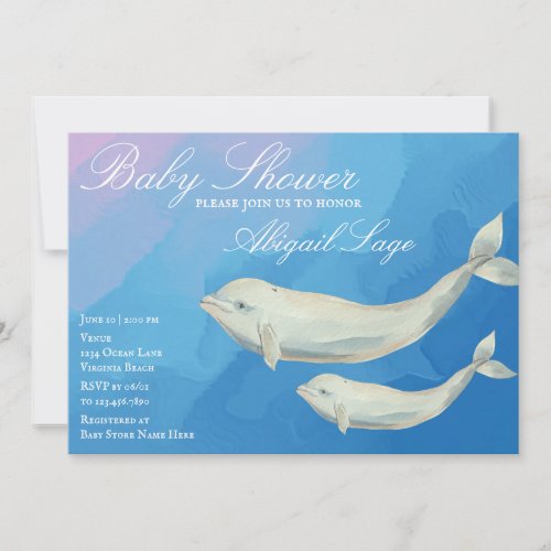 Beluga Whale Mom and Calf Baby Shower Invitation