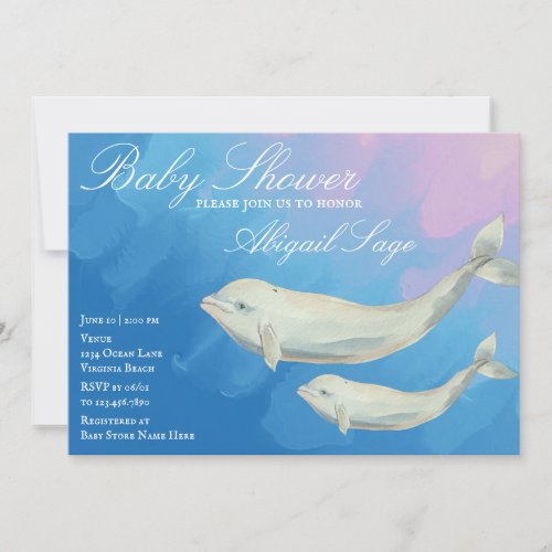 Beluga Whale Mom and Calf Baby Shower Invitation