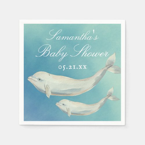 Beluga Whale Mom and Calf Baby Shower Napkins