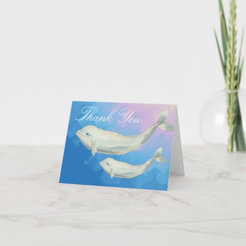 Beluga Whale Mom and Calf Baby Shower Thank You Card