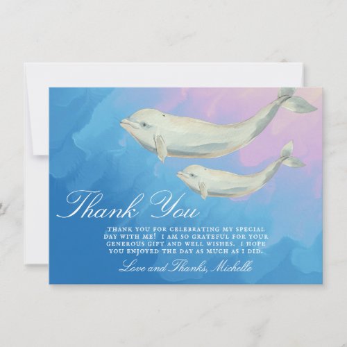 Beluga Whale Mom and Calf Baby Shower Thank You Card