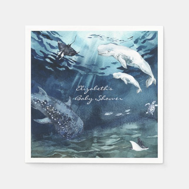 Beluga Whale | Ocean Baby Shower Napkins (Front)