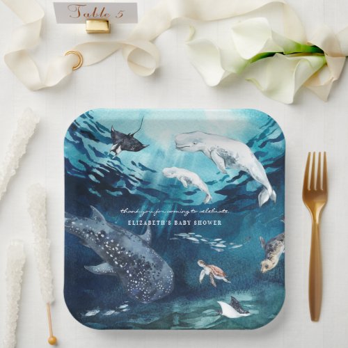 Beluga Whale  Ocean Baby Shower Paper Plates