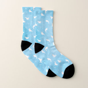 Beluga whale pattern in blue socks