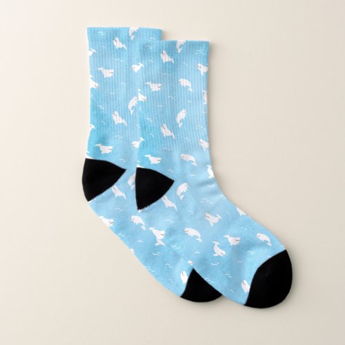 Beluga whale pattern in blue socks