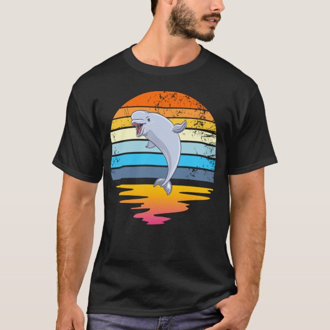 Beluga Whale Retro Sunset Save The Whales Beluga T-Shirt (Front)