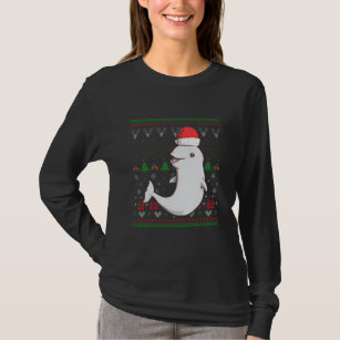 Beluga Whale Santa Claus Ugly Christmas Pattern T-Shirt