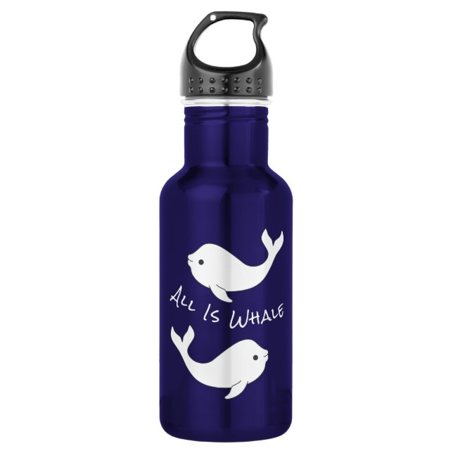 Beluga Whale Water Bottle (White Text) (Front)