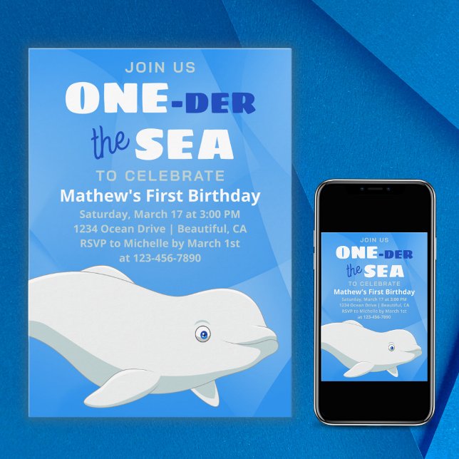Beluga Whale White Arctic Ocean First Birthday Invitation (Creator Uploaded)