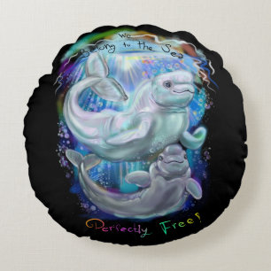 Beluga Whales Round Pillow
