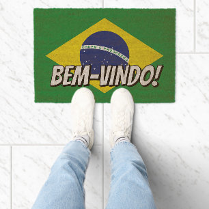 Bem Vindo Brazilian flag coconut coir Fiber Doormat