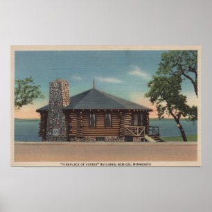 Bemidji, MN - View of Fireplace of States Bldg Poster