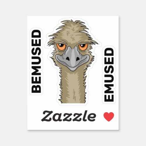 Bemused Emused Funny Emu Pun Small Contour Cut Sticker