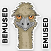 Bemused Emused Funny Emu Pun Small Contour Cut Sticker (Front)