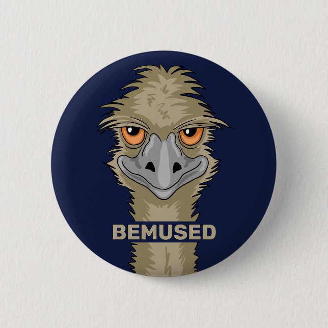 Bemused Funny Emu Pun Button (Front)