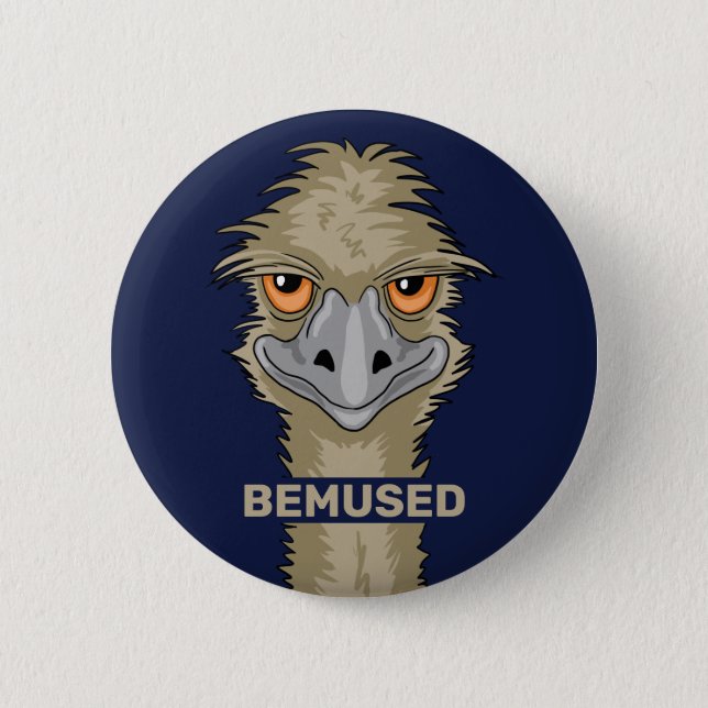 Bemused Funny Emu Pun Button (Front)