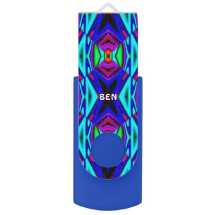 BEN ~ Blue Fractal Pattern ~ Personalized Flash Drive
