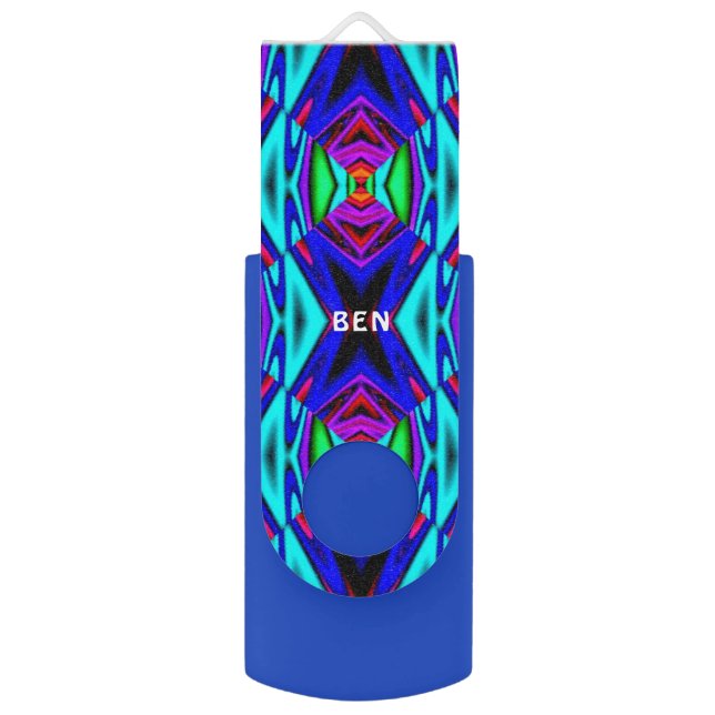 BEN ~ Blue Fractal Pattern ~ Personalized Flash Drive (Front Vertical)