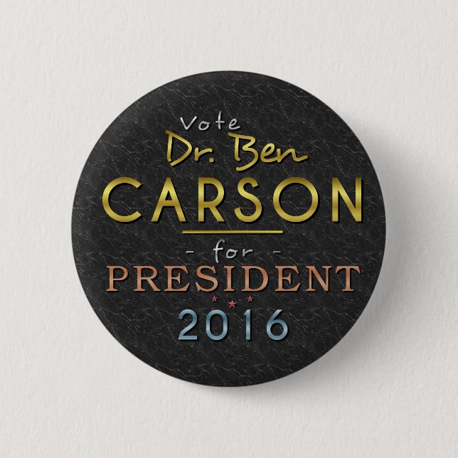 Ben Carson President 2016 Gold Black Classy Pinback Button (Front)