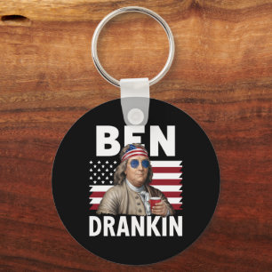 Ben Drankin Beer 4th of July Vintage Flag Funny Keychain