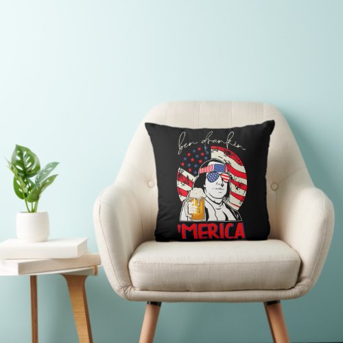 Ben drankin merica 4th of July celebrations  Throw Pillow