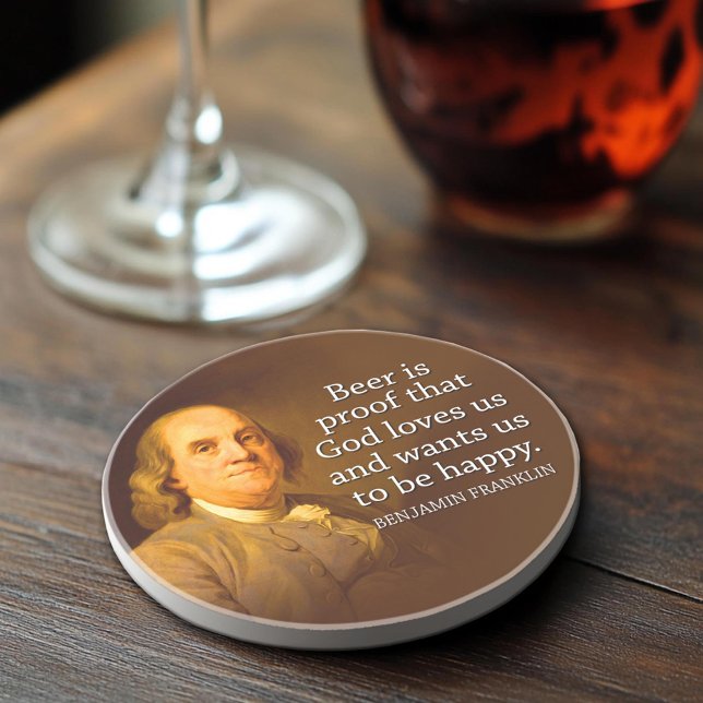 Ben Franklin Beer Quote Sandstone Coaster (Sandstone Coaster)