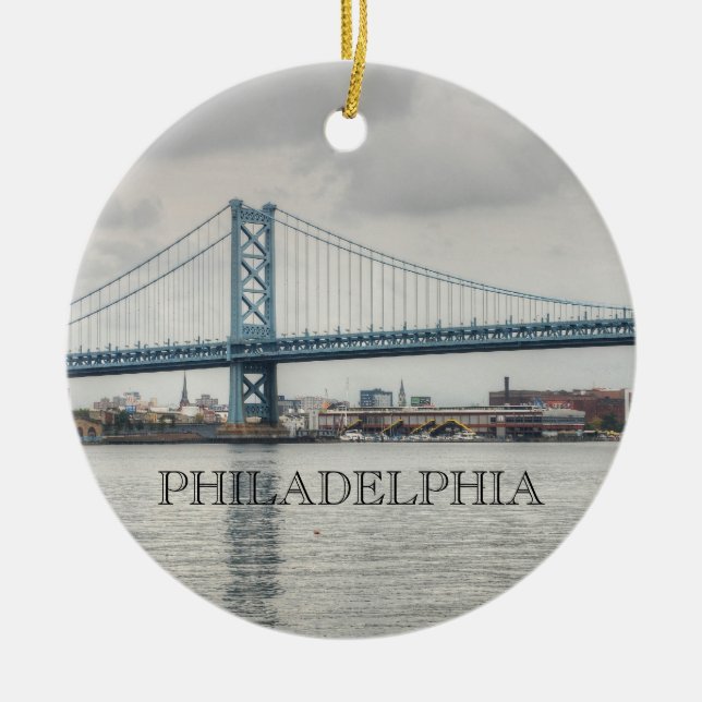 Ben Franklin Bridge Ceramic Ornament (Front)
