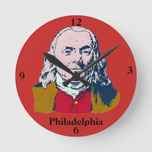 Ben Franklin, Philadelphia, edit text, Round Clock (Front)