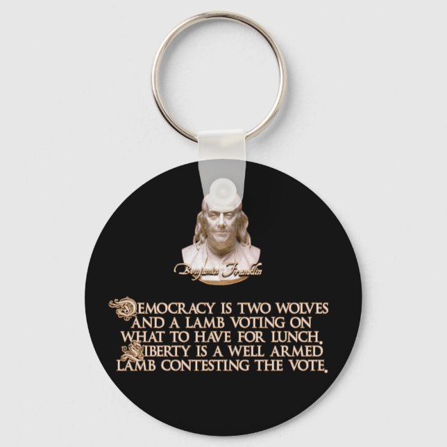 Ben Franklin Quote: 2 Wolves & a Well Armed Lamb Keychain (Front)