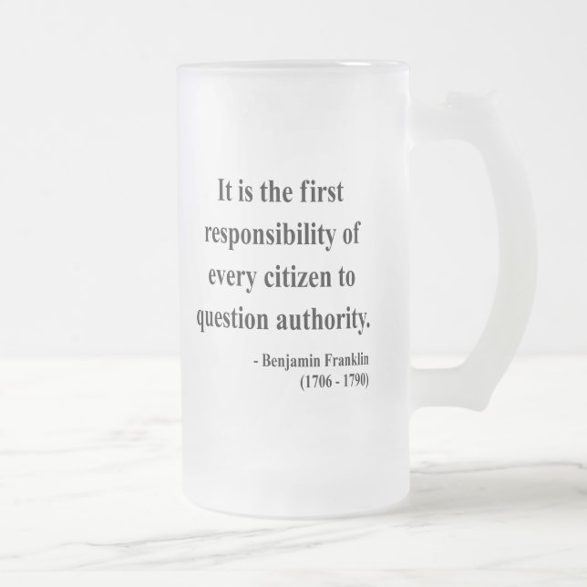 Ben Franklin Quote 3a Frosted Glass Beer Mug (Right)