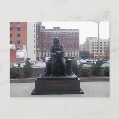 Ben Franklin statue postcard