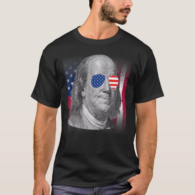 Ben Franklin USA Flag Patriotic American Flag 4th  T-Shirt (Front)