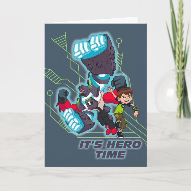Ben & Omni-Enhanced Four Arms - It's Hero Time Card (Front)