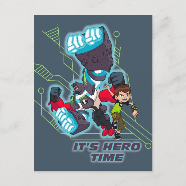 Ben & Omni-Enhanced Four Arms - It's Hero Time Invitation Postcard (Front)