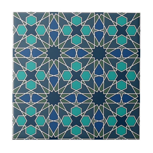 Ben Yusuf Madrasa Geometric Pattern 0-0-7 Ceramic Tile (Front)