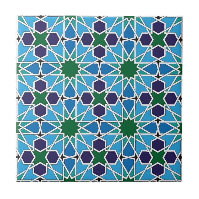 Ben Yusuf Madrasa Geometric Patterrn 10 Ceramic Tile (Front)