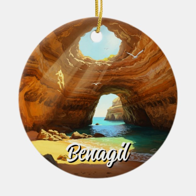 Benagil Caves Algarve Portugal Postcard Ceramic Ornament (Front)
