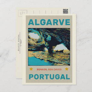 Benagil caves illustration Algarve Portugal Postcard